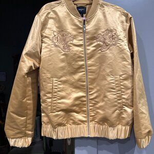 Forever 21 Mens All Embroidered Gold Tiger Bomber Jacket Size Medium World Tour
